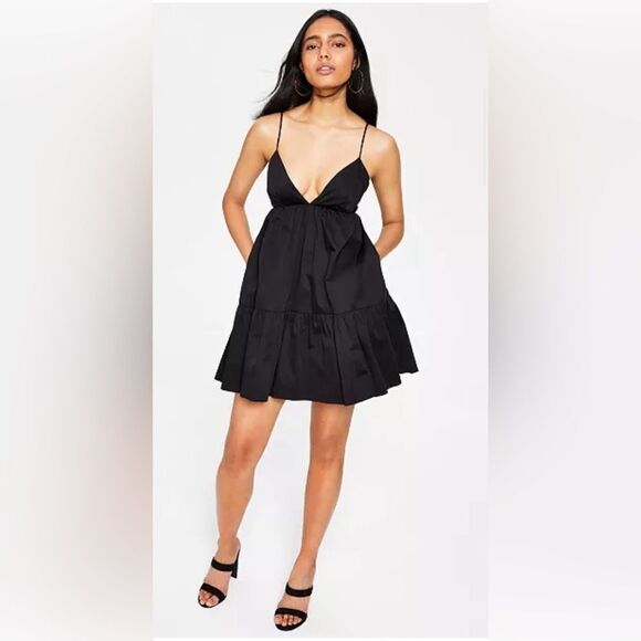 NIA Black Poplin Babydoll Mini Dress Size Medium - Picture 7 of 8